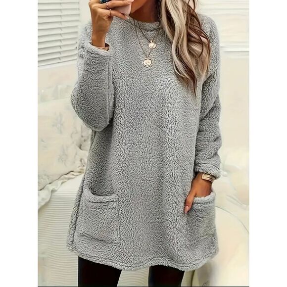 NWT Gorgeous XXL Grey Super Soft & Cozy Sherpa Teddy Pullover Sweatshirt - Picture 11 of 11